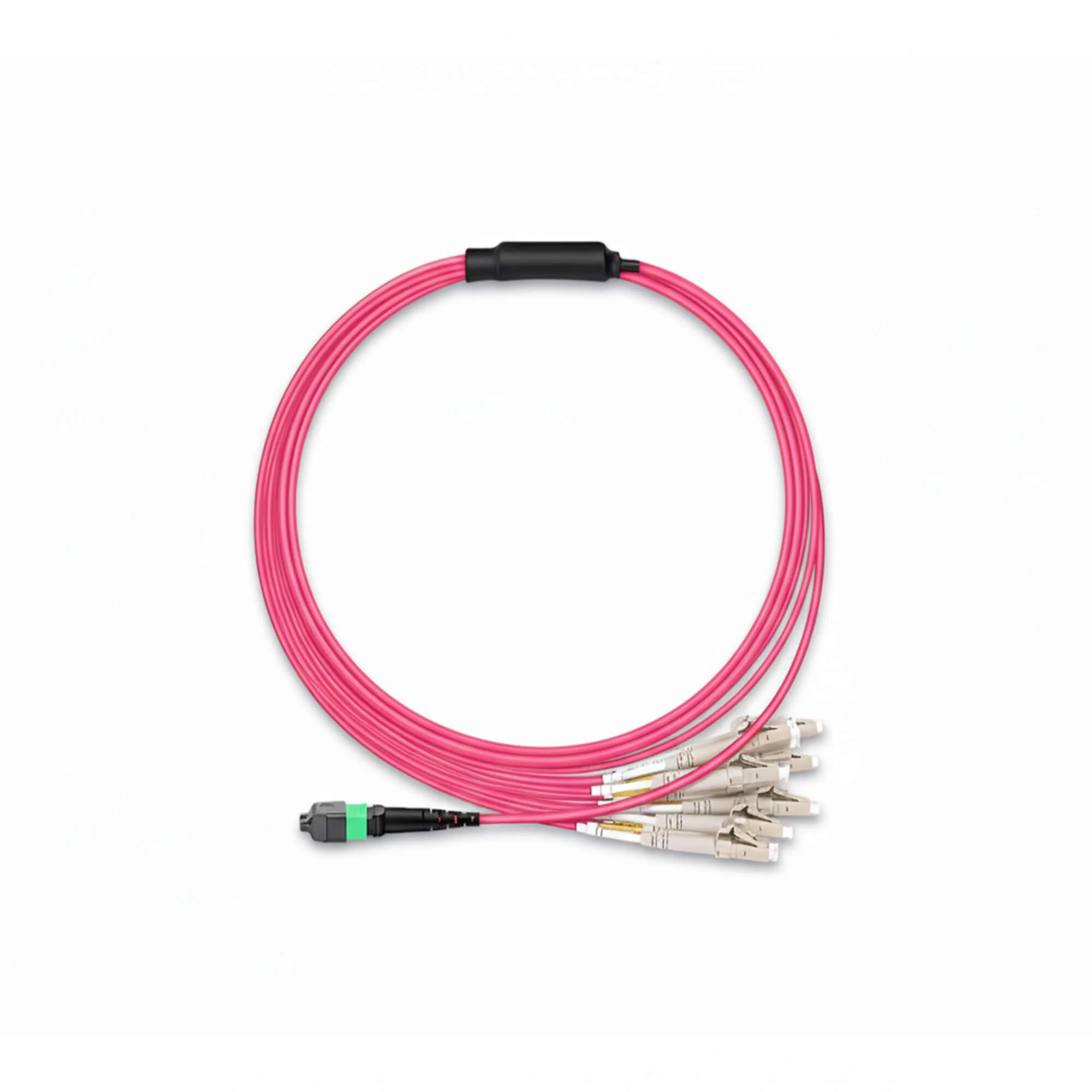 NSComm MPO 16F APC to 8xLC UPC Duplex Harness Cables, 16 Fibers, Multimode (OM4), OFNR, Crossover — 1m (3ft)