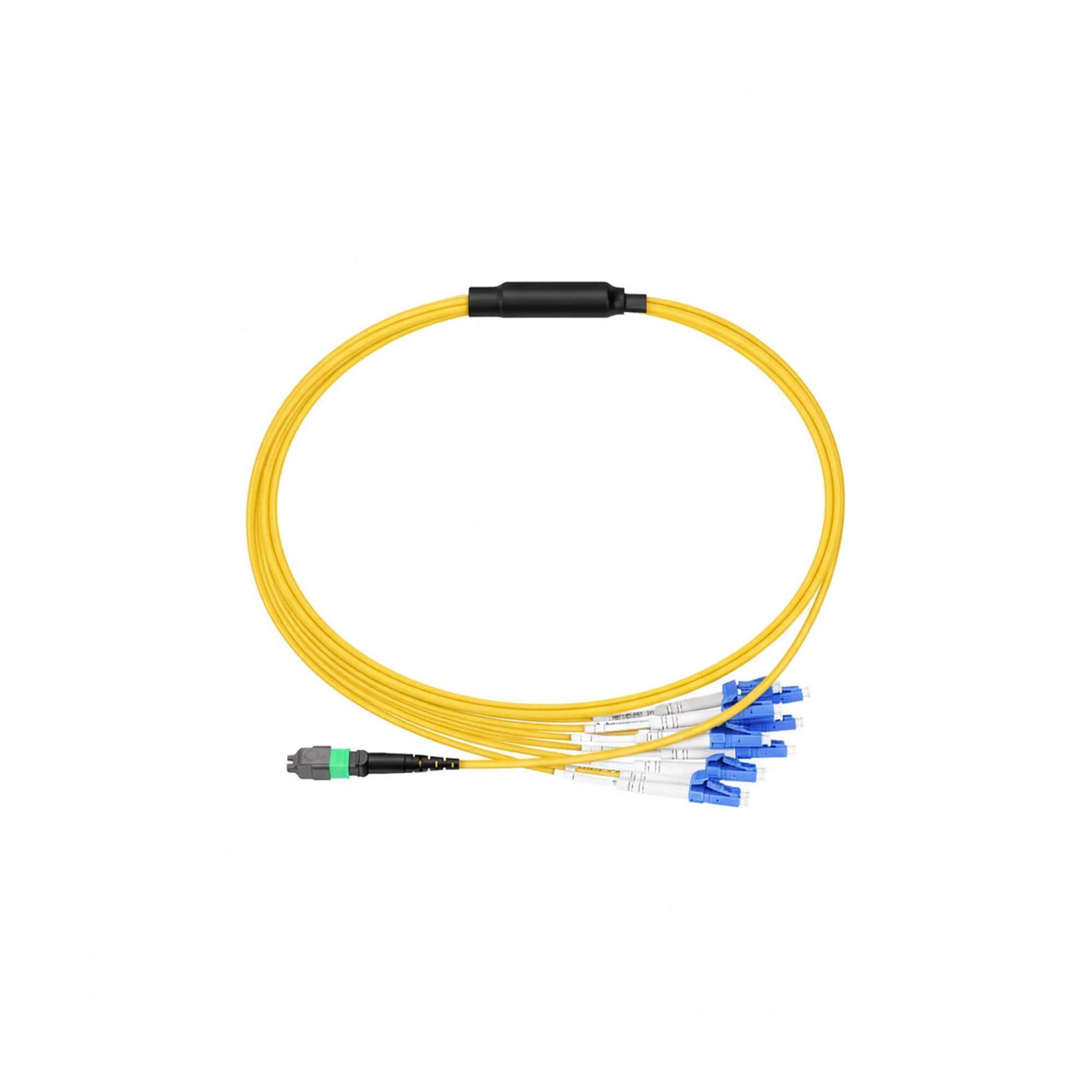 NSComm MPO 16F APC to 8xLC UPC Duplex Harness Cables, 16 Fibers, Singlemode (OS2, G.657.A1), OFNR, Crossover — 1m (3ft)