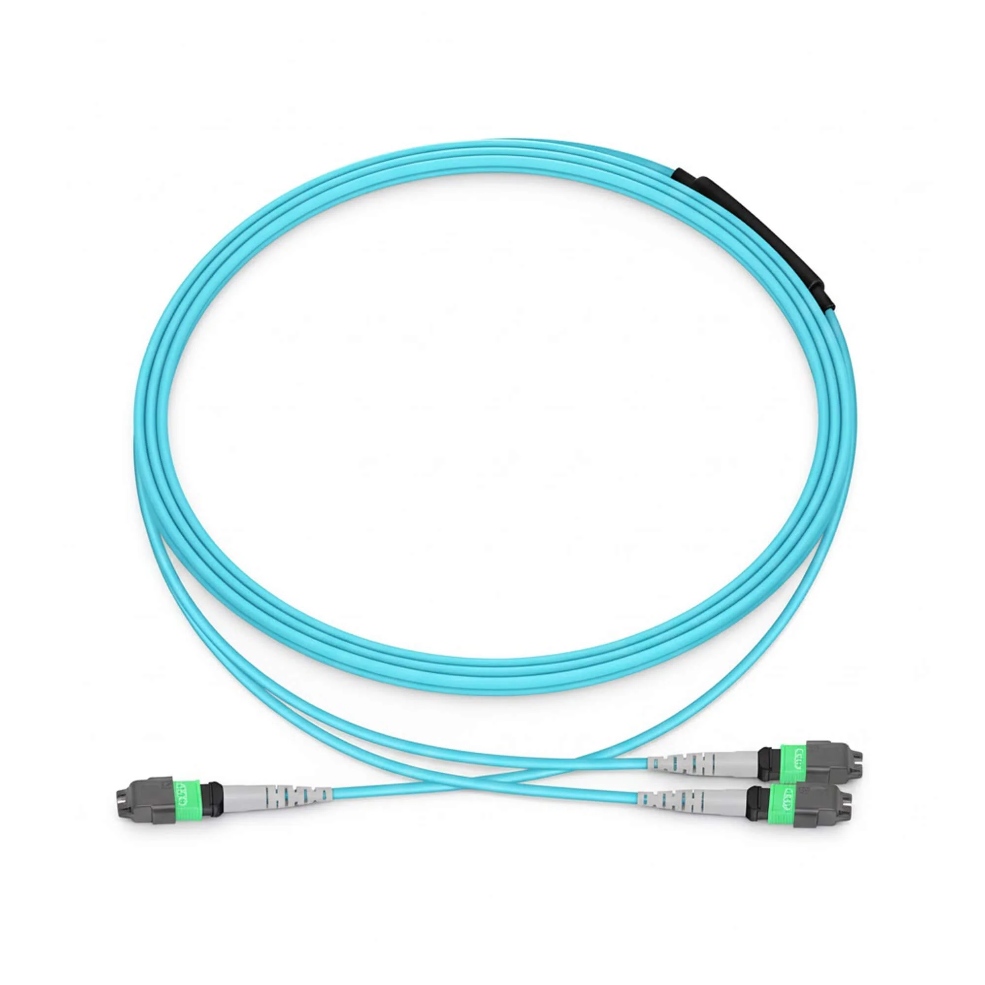 NSComm MPO 12F to 2xMPO 4F APC Breakout Cables, 8 Fibers, Multimode (OM3), OFNR, Low Loss, Polarity Type B — 1m (3ft)