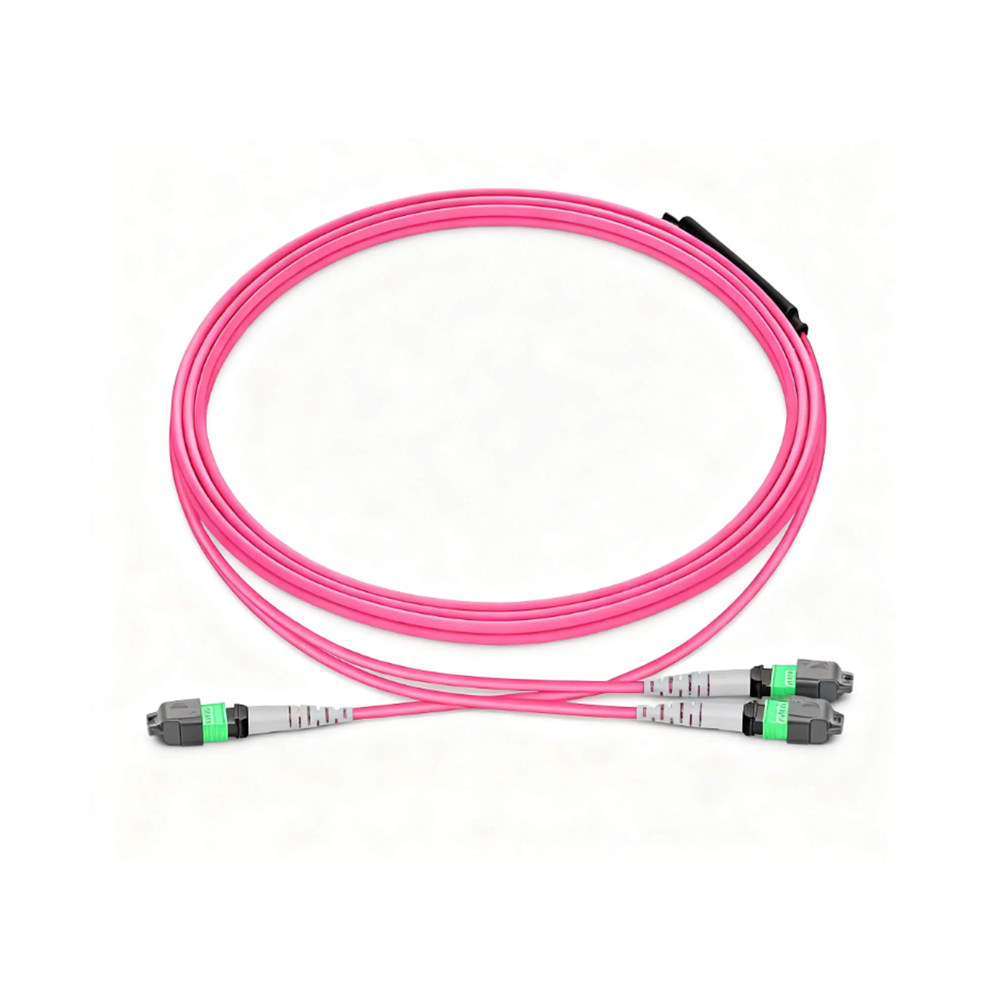 NSComm MPO 16F APC to 2xMPO 8F APC Breakout Cables, 8 Fibers, Multimode (OM4), OFNR, Crossover — 1m (3ft)