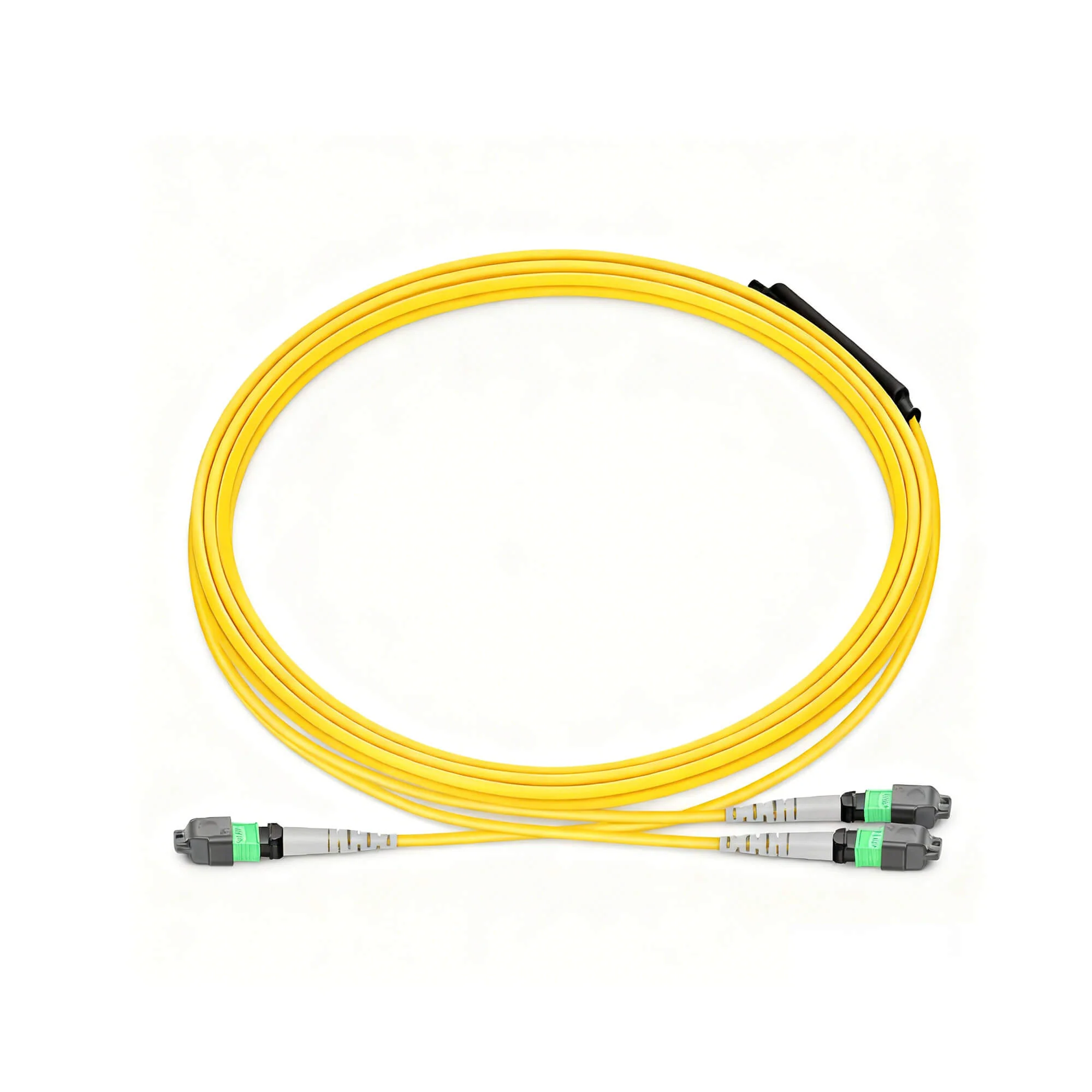 NSComm MPO 12F to 2xMPO 4F APC Breakout Cables, 8 Fibers, Singlemode (OS2, G.657.A1), OFNR, Low Loss, Polarity Type B — 1m (3ft)