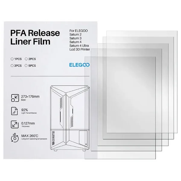 PFA/nFEP (FEP 2.0) плёнка для 3D принтеров Elegoo Saturn 2/8K/3/4/4 Ultra (5 шт.)